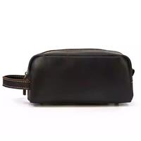 Most Quality Solid Color Simple Wear Resistant Men Genuine Leather Cosmetic Bag